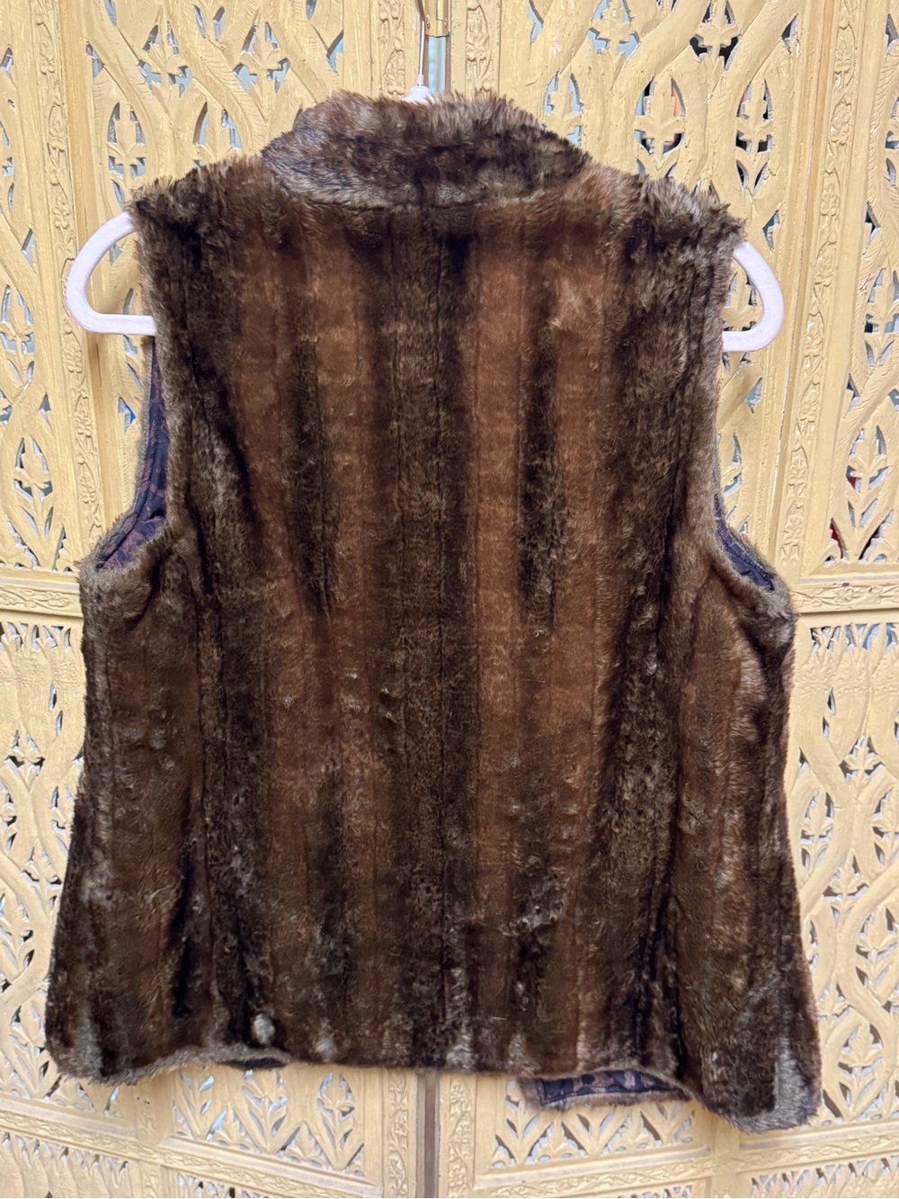 Chico's Brown Faux Fur Vest with Leopard Print Lining Cozy Luxe Versatile Layer - Picture 3 of 8
